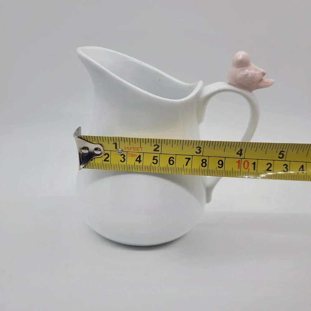 Cordon Bleu BIA White Ceramic Creamer Pitcher with Pink Bird Figurine Handle